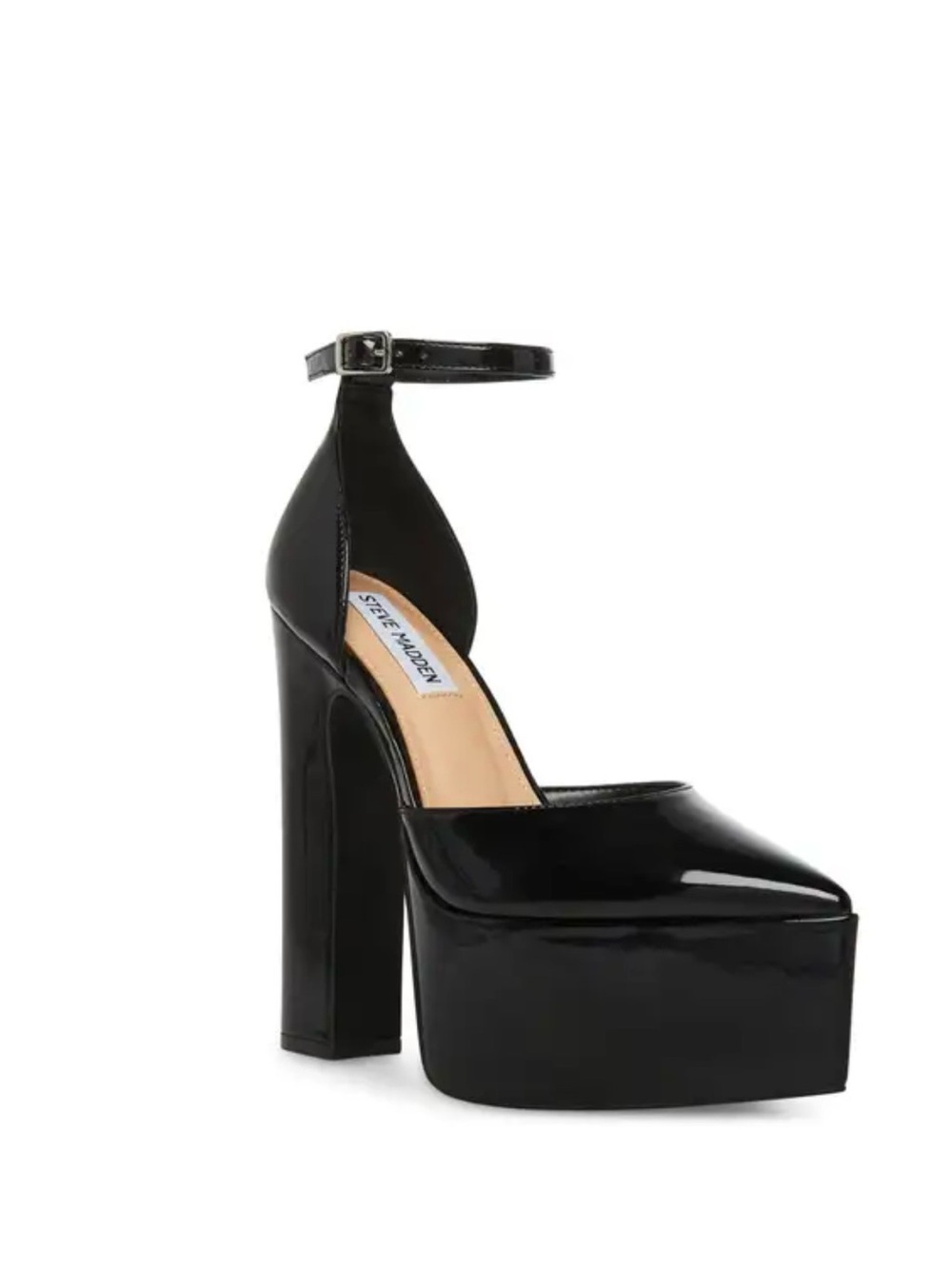 Steve Madden Black Patent Platform Ankle-Strap Pump - High Block Heel